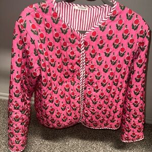 Sunday Up Unisex Indian Pink Floral Quilted Jacket L